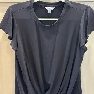 Time and Tru Black Short Sleeve Twist-Front Tee